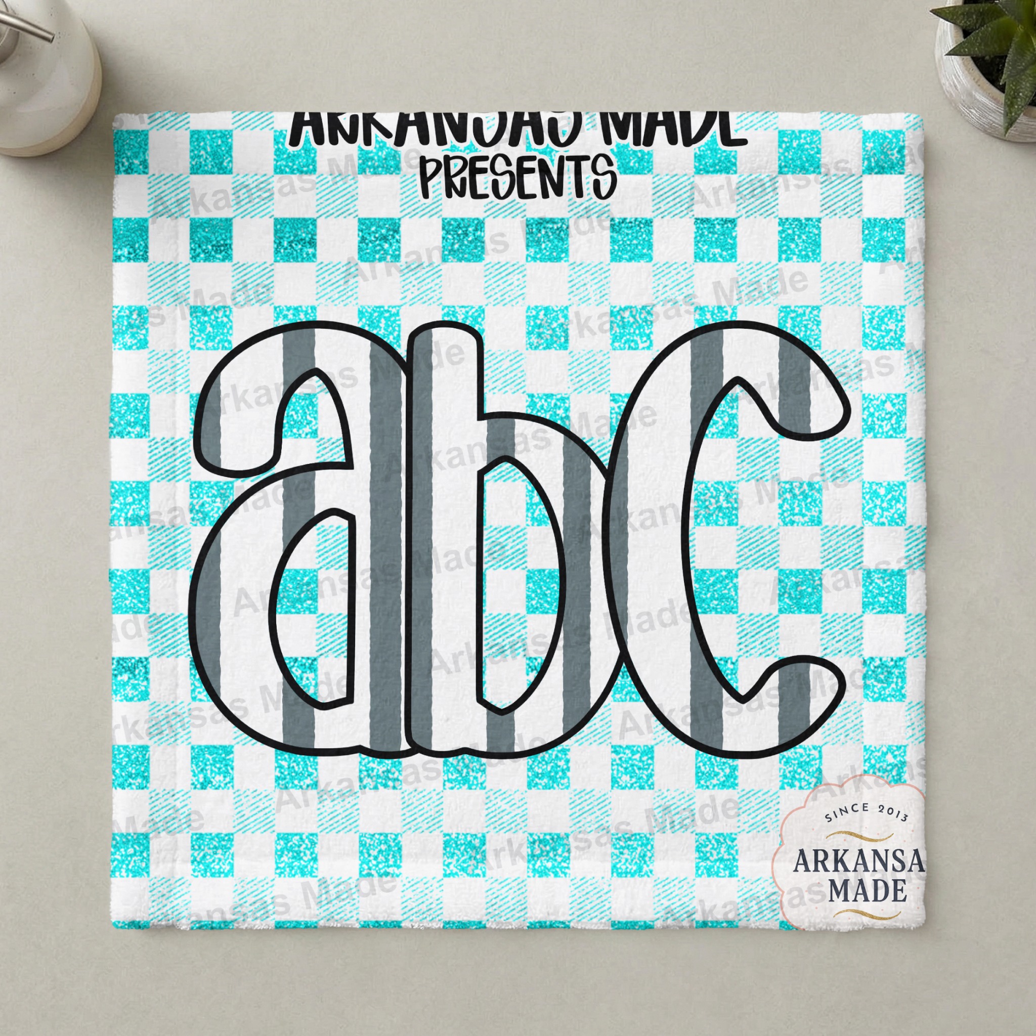 Digital Download Alpha Set, Teal Buffalo Plaid Glitter Letters PNG, Striped Alphabet Monogram Font, Gingham Crafter's Supply - Image 3
