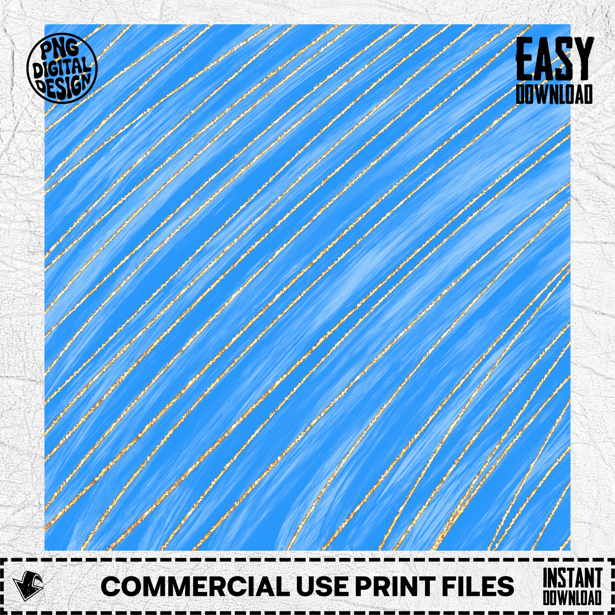 Blue Gold Glitter Stripes Digital Paper, Elegant Sparkle Pattern PNG, Shimmer Scrapbook Background, Instant Digital Download, Craft Supply