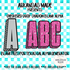 Checkered Drop Shadow Blank Alpha PNG, Digital Download, Texas Gal Alpha Generator, Custom Alphabet Letters, DIY Design Files, Transparent