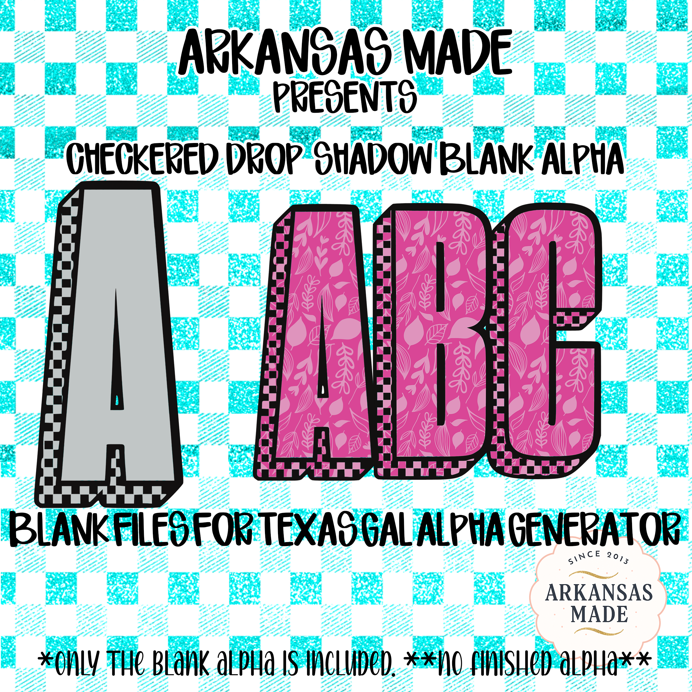 Checkered Drop Shadow Blank Alpha PNG, Digital Download, Texas Gal Alpha Generator, Custom Alphabet Letters, DIY Design Files, Transparent