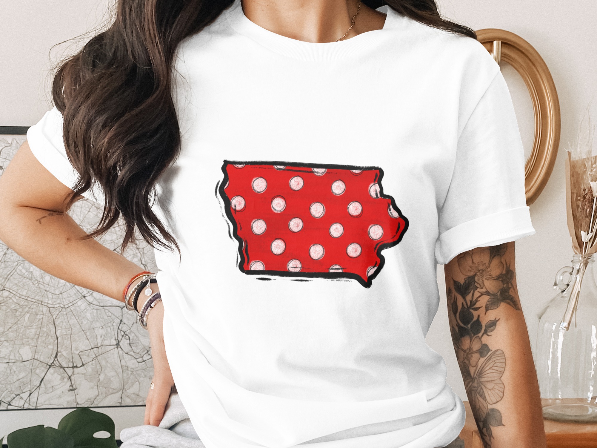 Iowa Polka Dot Map Digital Download, Red White State Outline Sublimation PNG, Distressed Grunge DTF File, US State Pride Artwork