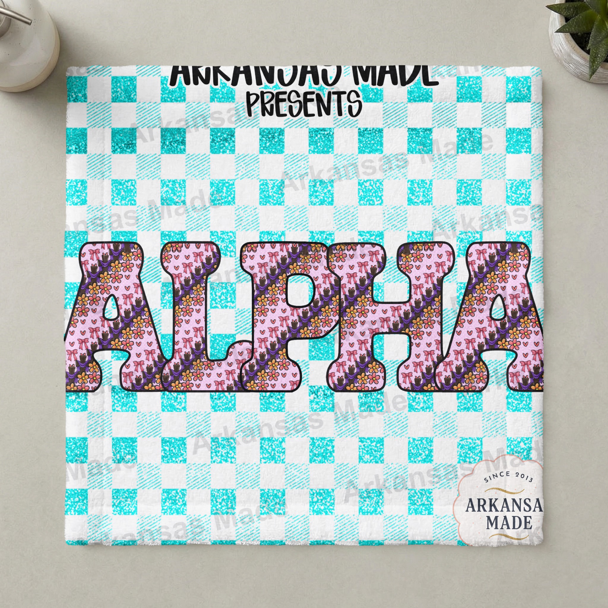 Floral Alpha Letter Digital Download Alpha Set PNG | Sorority Greek Life Sublimation Art | Teal Glitter Buffalo Plaid - Image 3