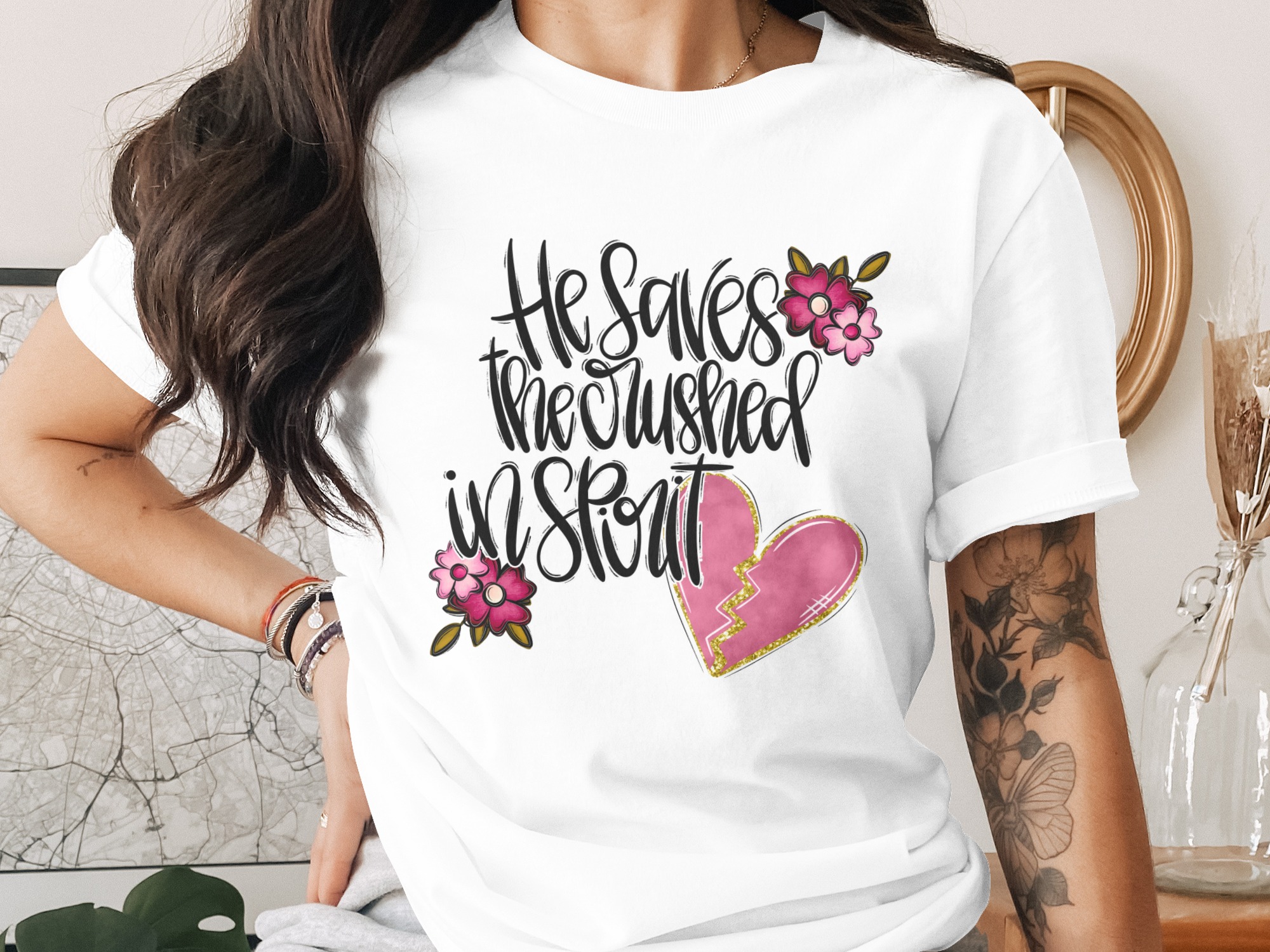 He Saves The Crushed In Spirit Digital Download PNG, Christian Quote, Bible Verse Wall Art, Faith Sublimation Design, Broken Heart Comfort