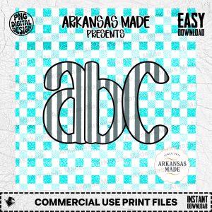 Teal Glitter Gingham Alpha Set | Striped Letters SVG PNG | Digital Download Alphabet | Custom Monogram Cricut Files Nursery Decor