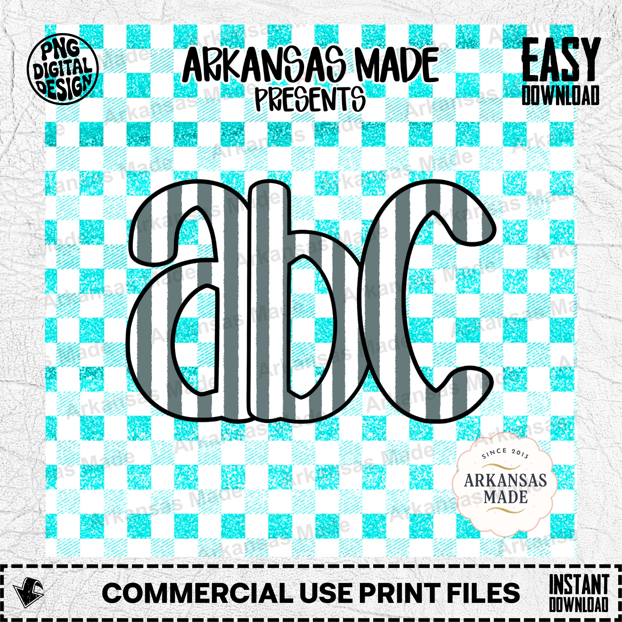 Teal Glitter Gingham Alpha Set | Striped Letters SVG PNG | Digital Download Alphabet | Custom Monogram Cricut Files Nursery Decor