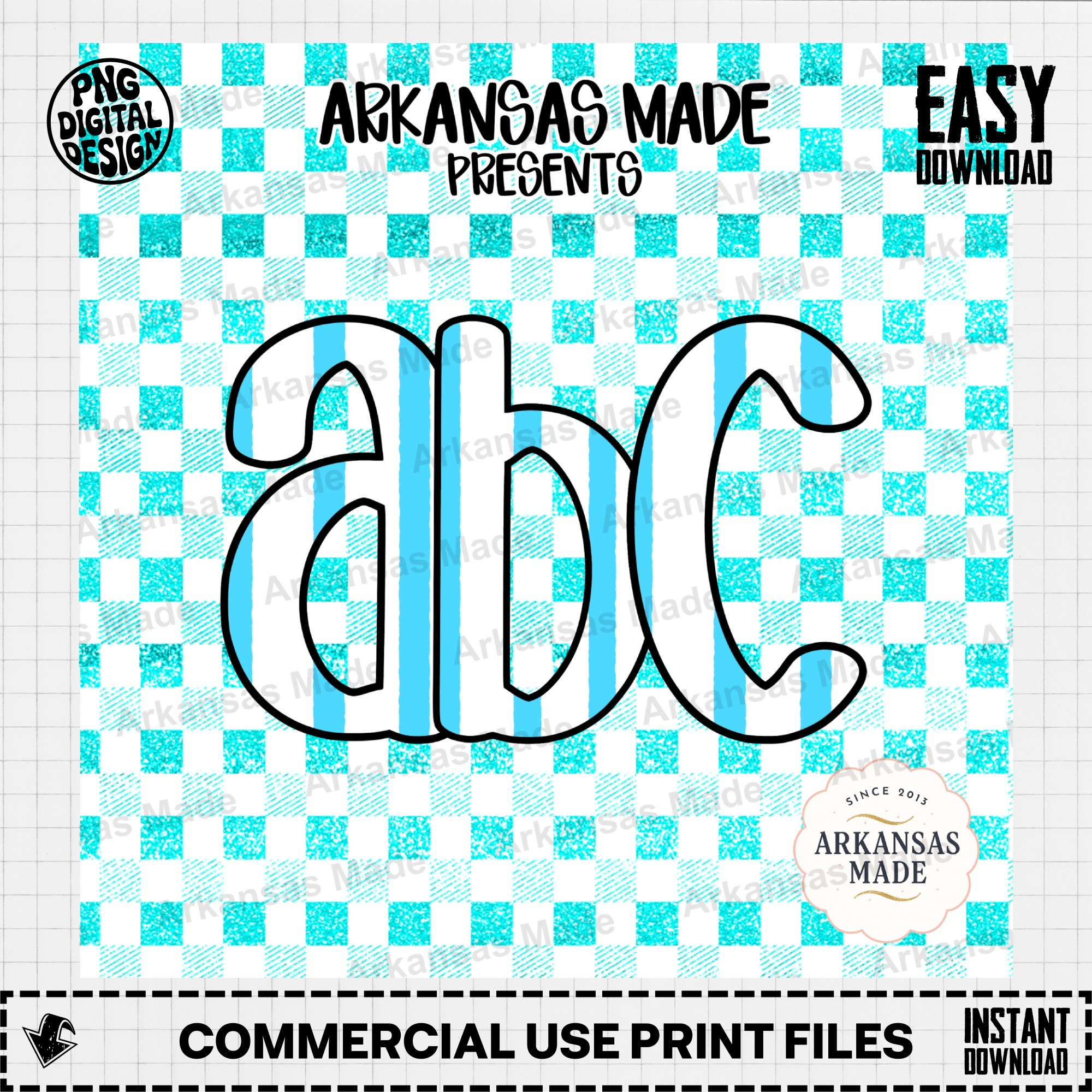 Aqua Blue Striped Glitter Alpha Set Digital Download, Full Alphabet PNG Letters, Summer Font Clipart for Sublimation Crafting, Kids DIY - Image 2
