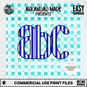 Blue Striped Alphabet Digital Download Alpha Set | Teal Gingham Glitter ABC Letters Clipart | Teacher Nursery Craft Supply PNG SVG