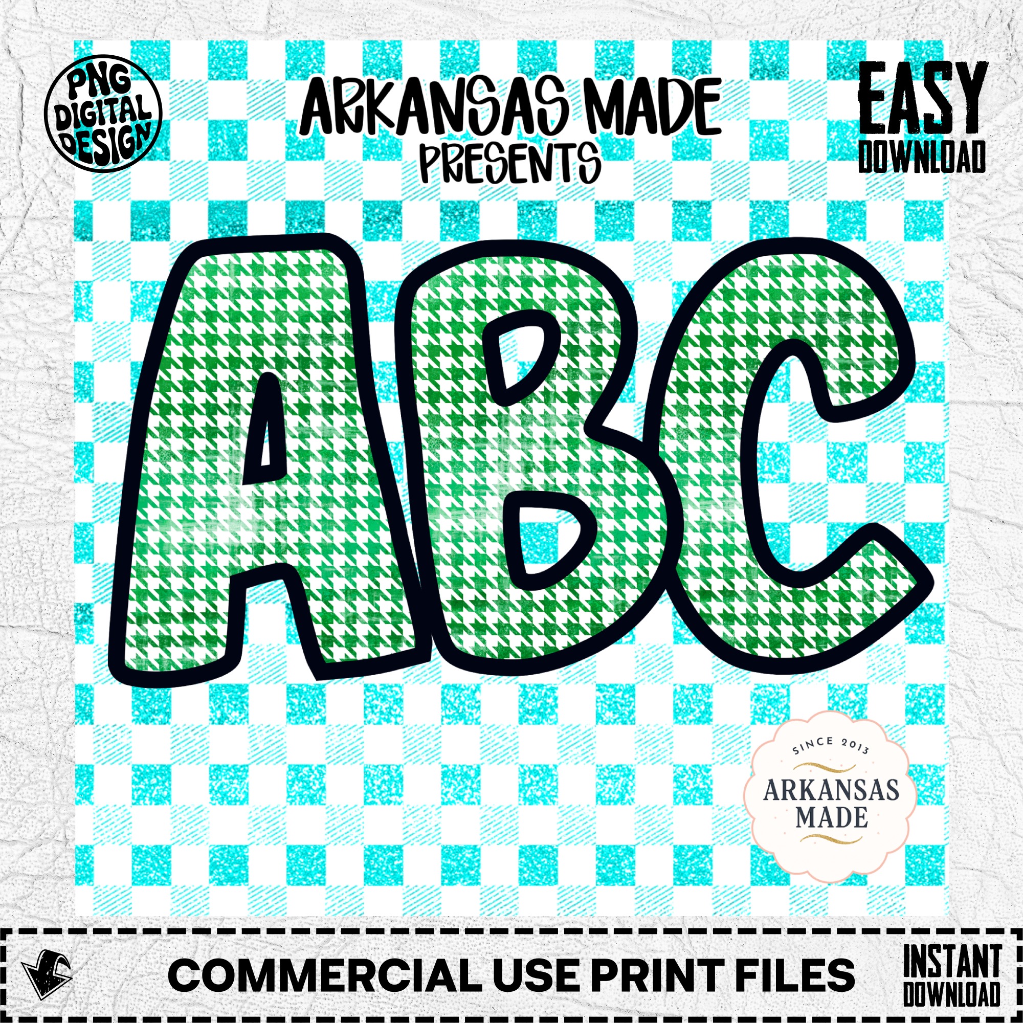 Digital Green Houndstooth Alphabet, Full A-Z Alpha PNGs, Distressed Letter Sublimation and DTF Bundle, Instant Download - Image 2