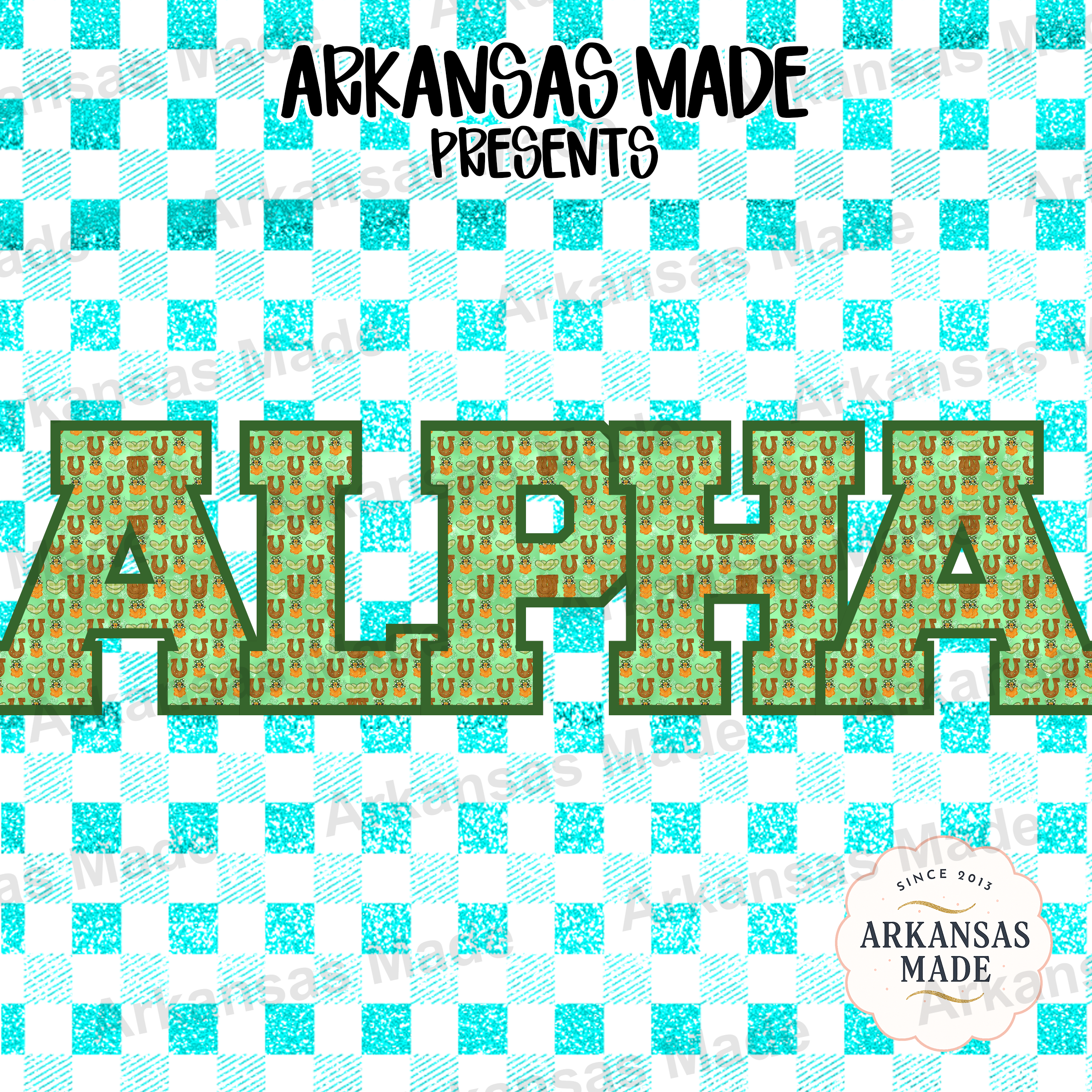 St Patrick's Day Alpha Digital Download Set | Lucky Leprechaun Shamrock Horseshoe PNG Sublimation Design | Green Glitter Checkered Font - Image 4