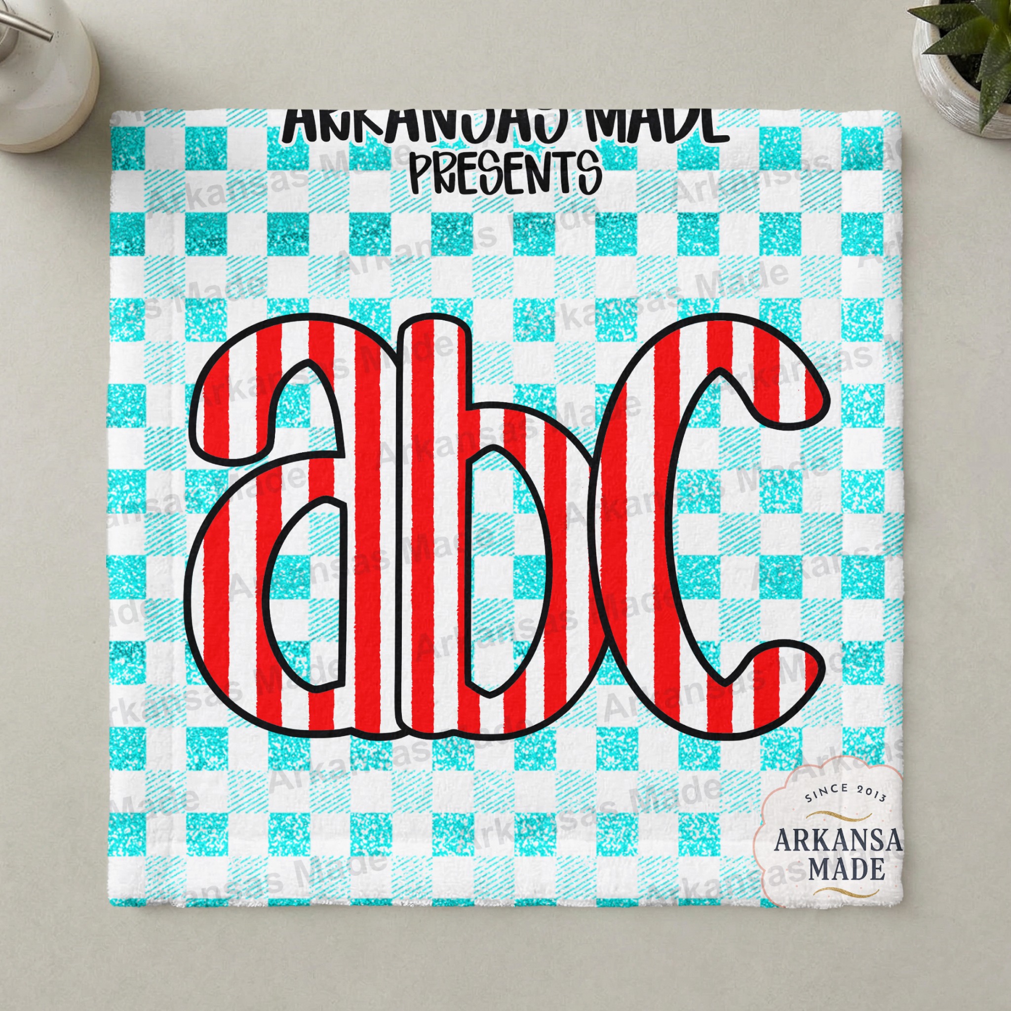 Faux Glitter ABC Digital Download Alpha Set, Red Stripe Alphabet Sublimation PNG, Teal Gingham Letters - Image 3