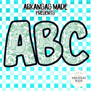 Teal Gingham Bunny ABC Alphabet, Easter Rabbit Full A-Z Digital Download, Sublimation DTF PNGs, Mint Spring Letters Pack