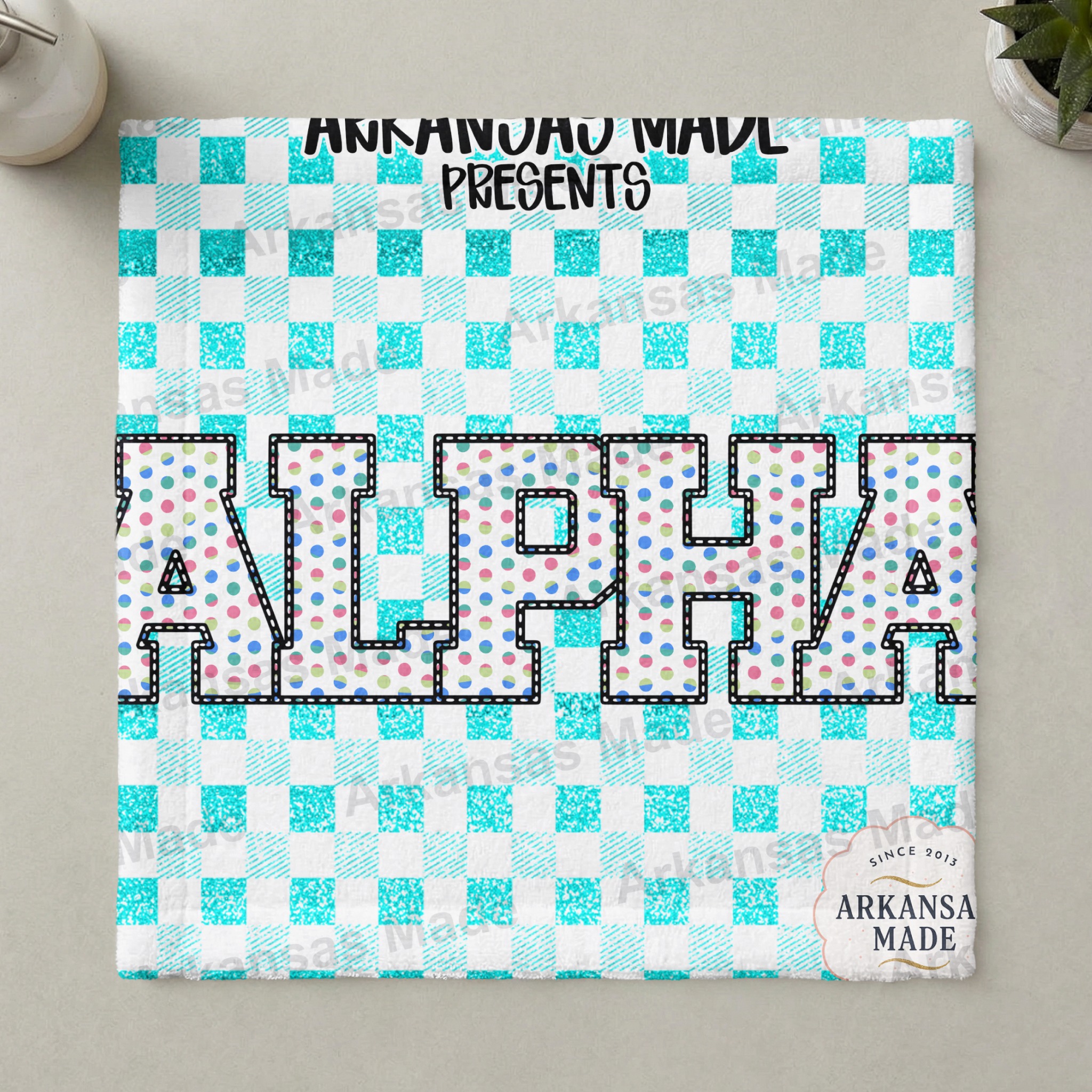 Polka Dot Chenille Alpha Digital Download Set with Teal Glitter Plaid Background - Sorority Letters PNG Bundle for DIY Crafts & Apparel - Image 3