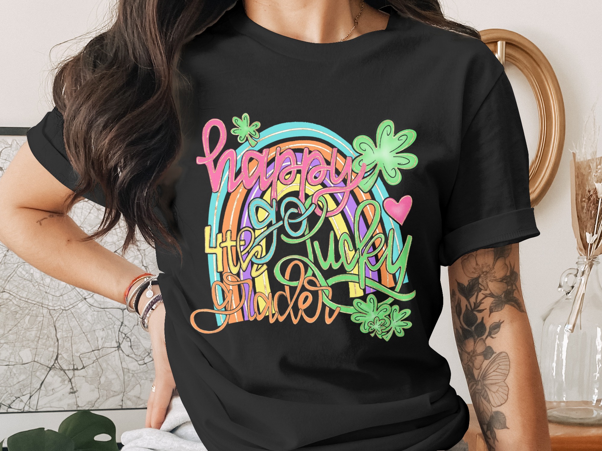 Happy Go Lucky 4th Grader PNG, St Patricks Day Rainbow Digital Download, Shamrock Fourth Grade DTF Sublimation Design, Lucky School Kid - Image 2