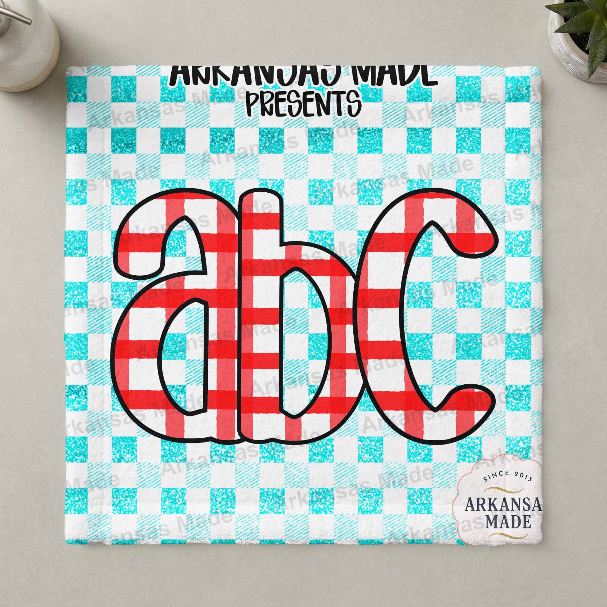 Red Gingham Buffalo Plaid ABC Digital Download Alpha Set with Faux Teal Glitter Background | Rustic Farmhouse Letters Font SVG PNG - Image 3
