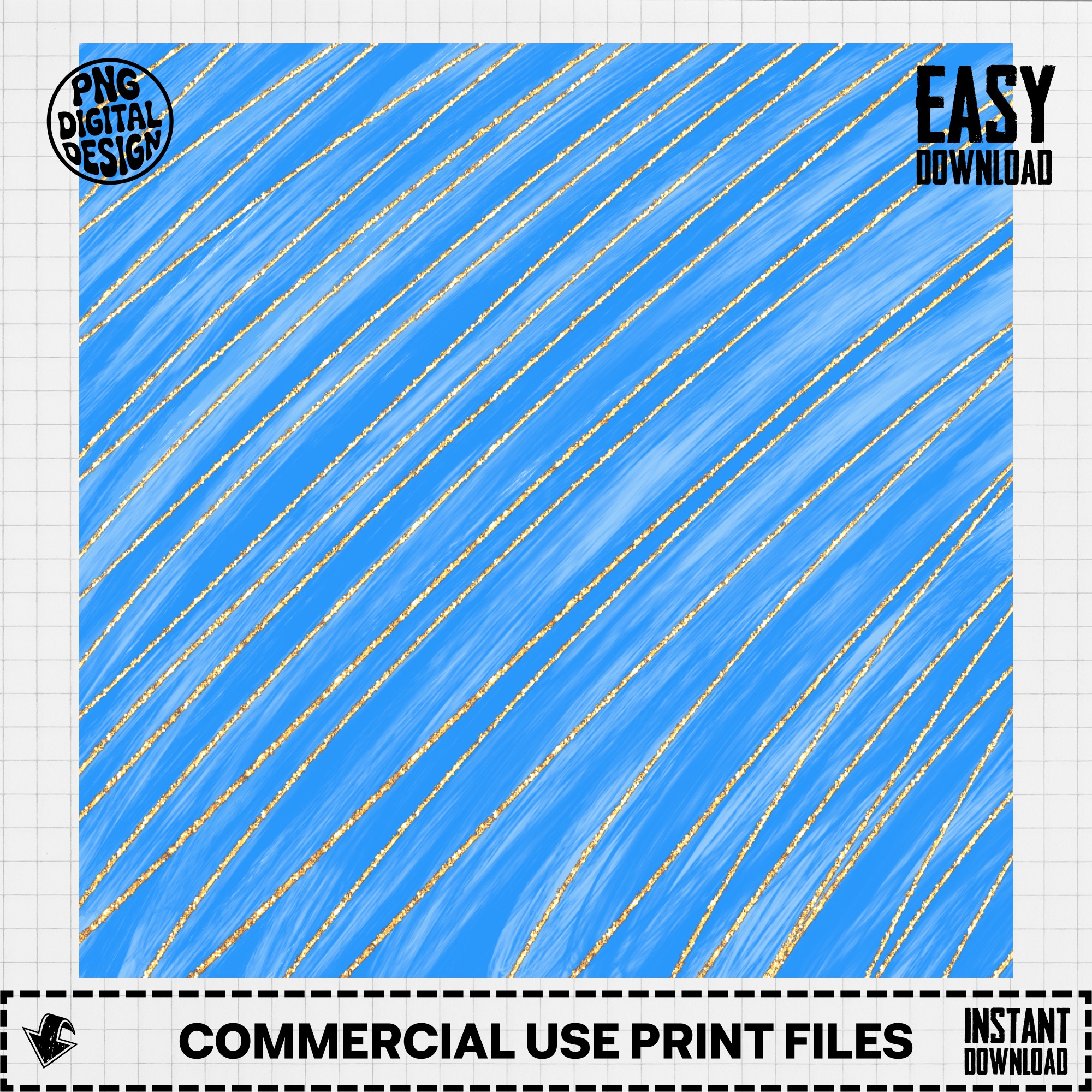 Blue Gold Glitter Stripes Digital Paper, Elegant Sparkle Pattern PNG, Shimmer Scrapbook Background, Instant Digital Download, Craft Supply - Image 2