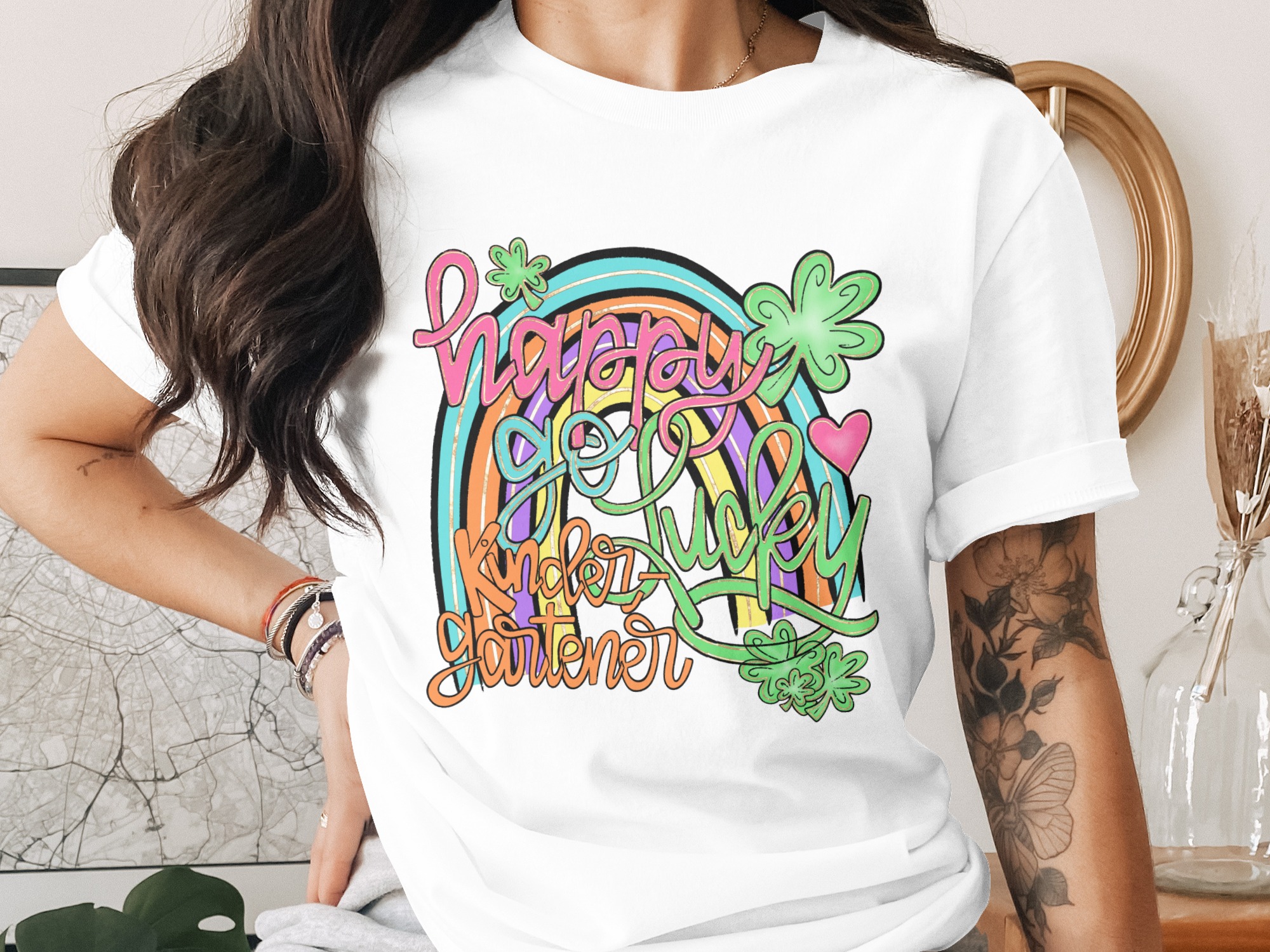 Happy Go Lucky Kindergartener PNG, St Patricks Day Digital Download, Rainbow Shamrock Sublimation Design, Cute Back to School DTF, Kid Tee