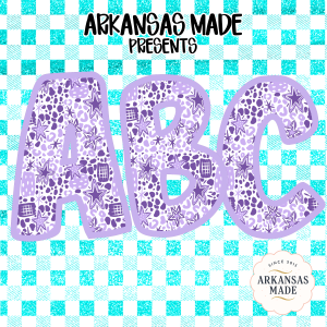 Purple Leopard Star Alphabet, Glitter Aqua Checkered Background, Digital Download Full A-Z Alpha, Sublimation DTF PNGs, Instant Art