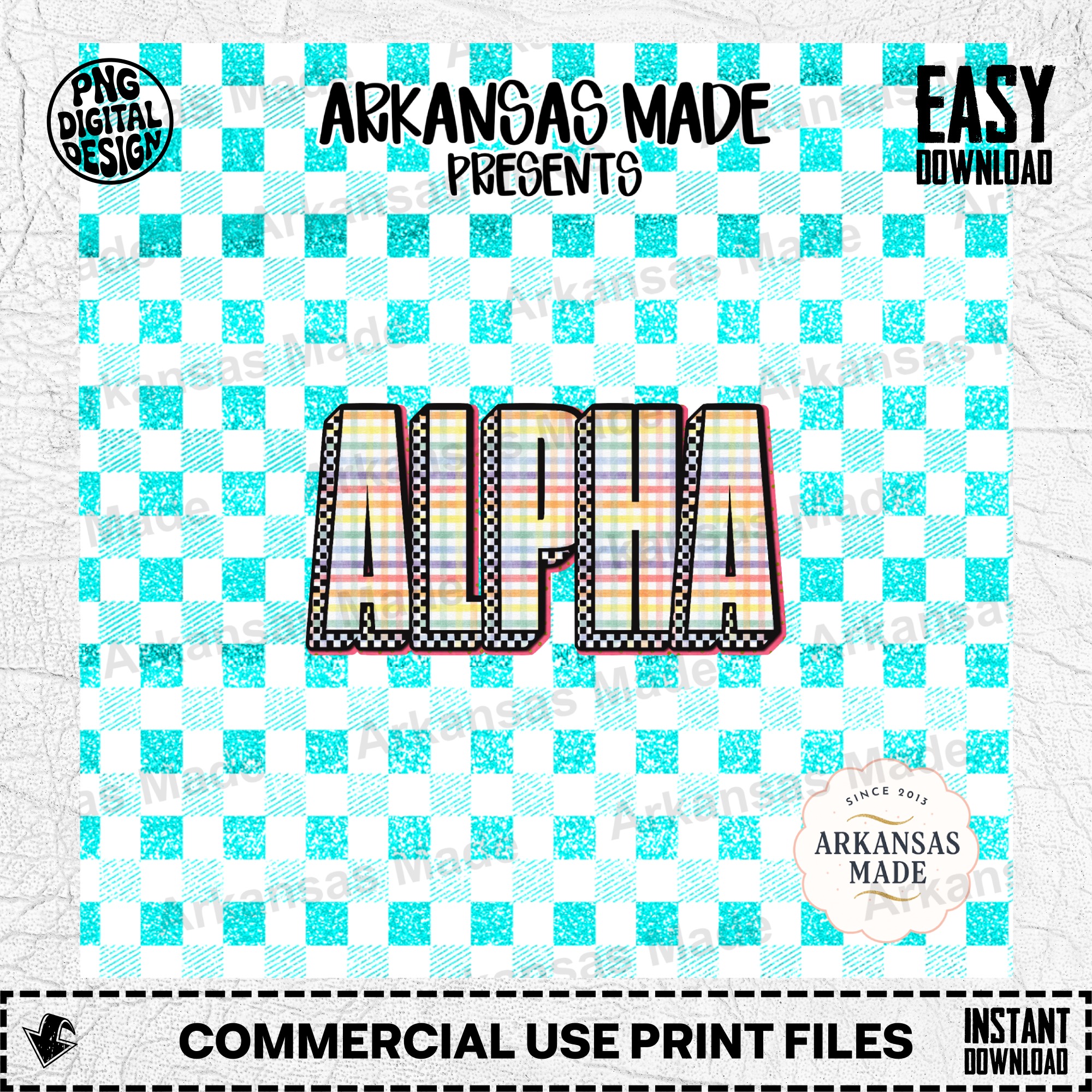 Preppy Alpha Letters Digital Download Alpha Set, Gingham Checkered PNG, Sorority College Craft Supply, Bright Colorful Alphabet