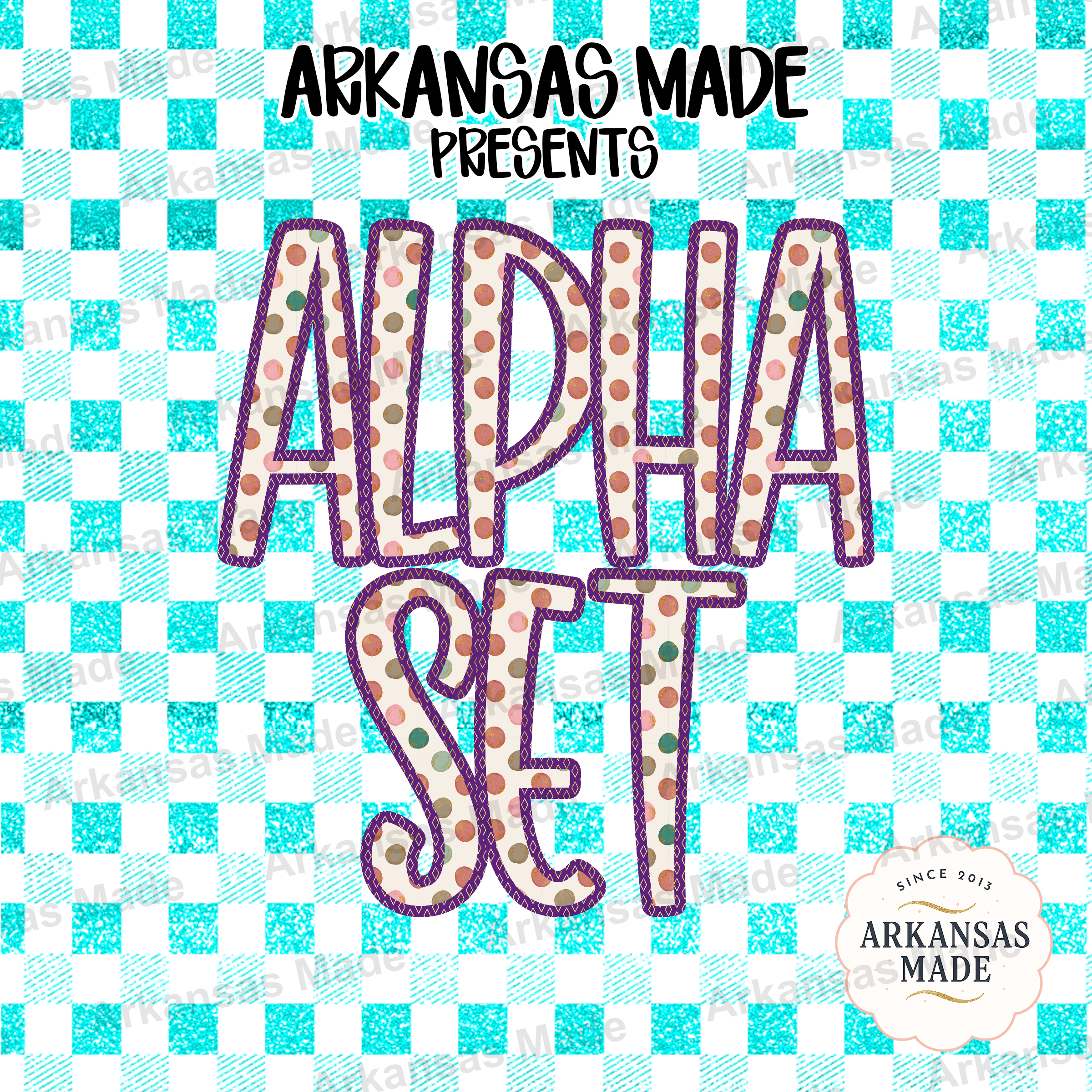 Polka Dot Alpha Set Digital Download, Faux Gold Glitter Letter Font, Teal Buffalo Plaid PNG for Sublimation, Crafter Alpha Pack, Instant - Image 4