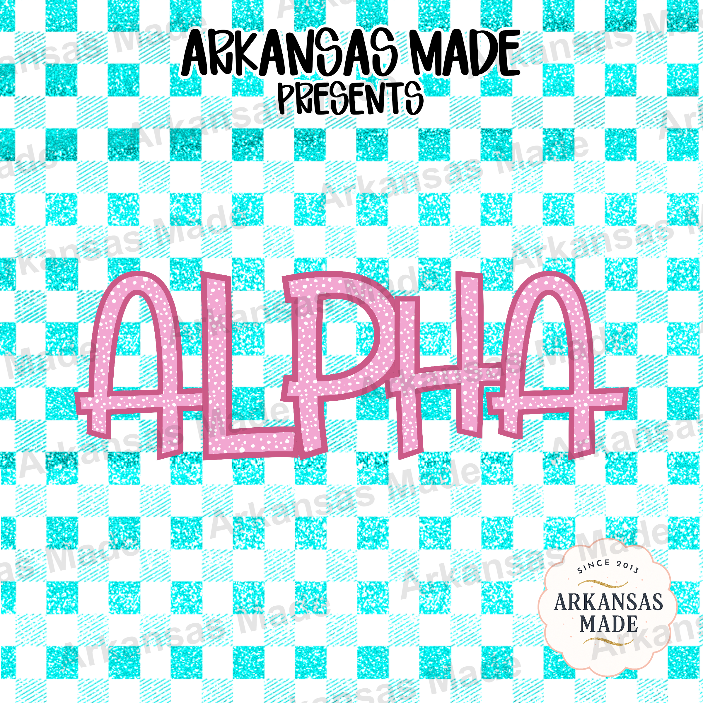 Pink Glitter Alpha Set Digital Download, Teal Checkered Alphabet PNG for Sorority Crafts, Preppy Digital Alpha Set - Image 4