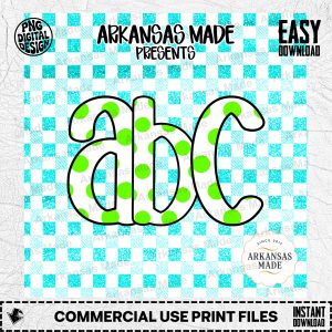 Lime Green Polka Dot ABC Digital Download Alpha Set | Teal Faux Glitter Gingham Letters Numbers Clip Art | Fun Kids Sublimation Ready