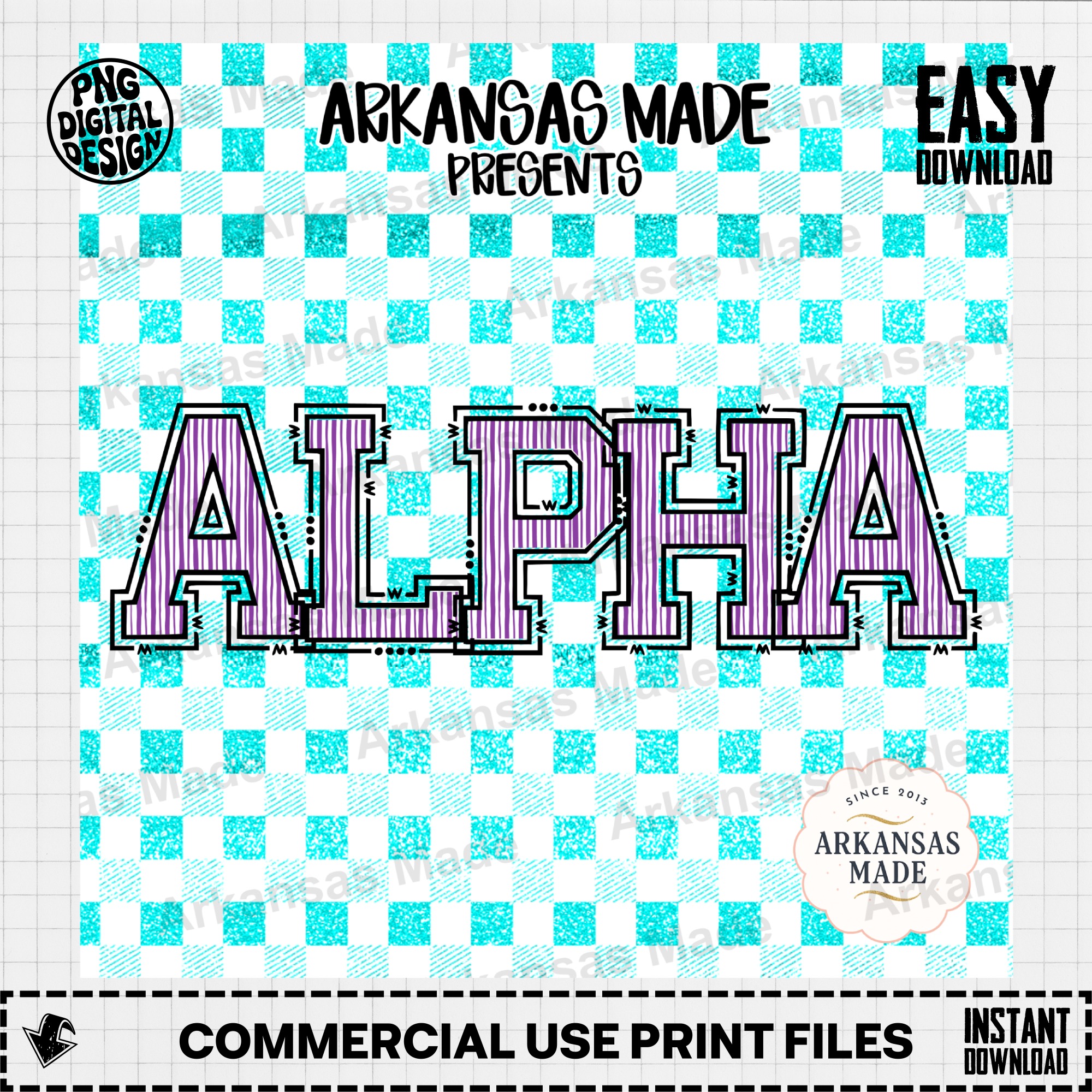Alpha Digital Download Varsity Letters PNG, Sorority Alpha Set, Collegiate Font, Glitter Checkered Alphabet Digital Download Alpha Set - Image 2