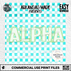 Alpha Sorority Digital Download Alpha Set, Teal Glitter Gingham Greek Life PNG SVG, Bid Day Big Little College Craft File