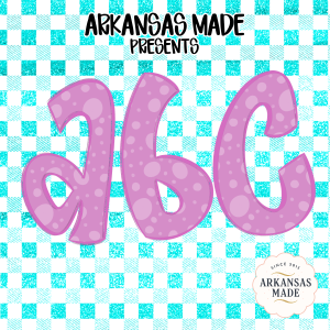 Digital, Digital Download Full A-Z Alpha, Sublimation DTF PNGs, Pink Polka Dot Alphabet, Glitter Teal Gingham Letters, Bubbly Font ABCs