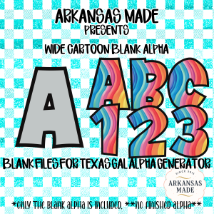 Wide Cartoon Blank Alpha Digital Download PNG, Texas Gal Alpha Generator Files, Customizable Letters Numbers, Blank Outline SVG Template