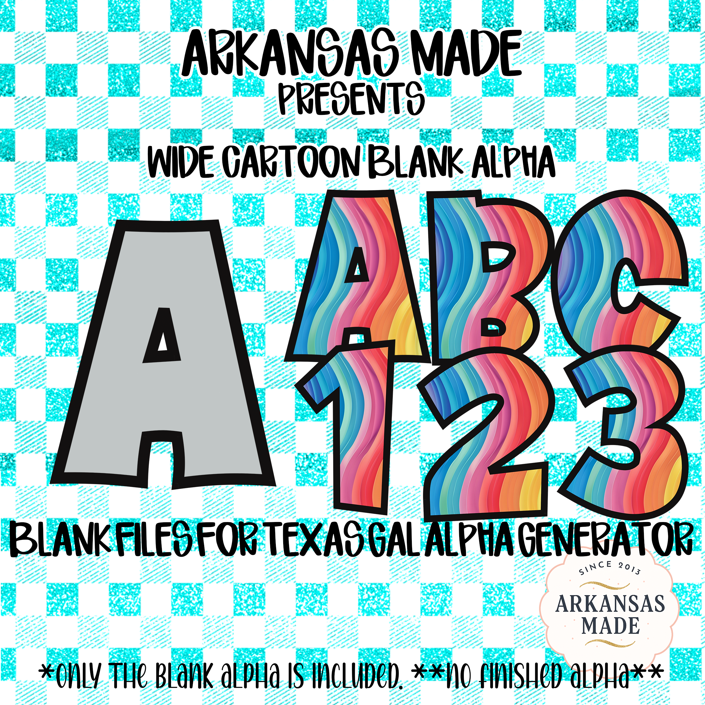 Wide Cartoon Blank Alpha Digital Download PNG, Texas Gal Alpha Generator Files, Customizable Letters Numbers, Blank Outline SVG Template