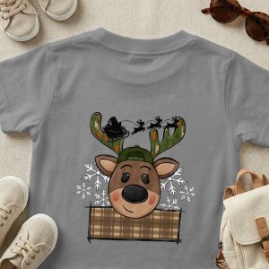 Boy Hunting Santa PNG, Digital Download, Christmas Reindeer Sublimation, Camo Antlers, Santa Sleigh, Winter Holiday Graphic, Deer Art, Plaid
