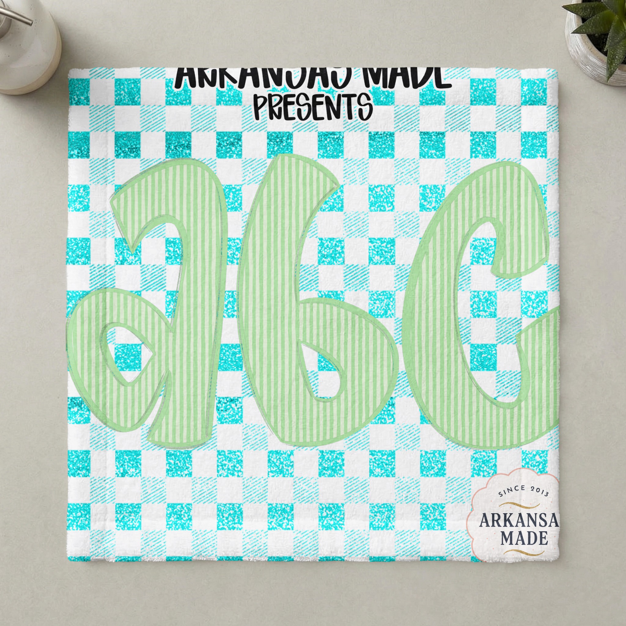 Aqua Gingham Striped Full A-Z Lowercase Alphabet, Digital Download PNGs, Sublimation DTF Ready Files, Mint Green Letters, Craft Print Design - Image 6