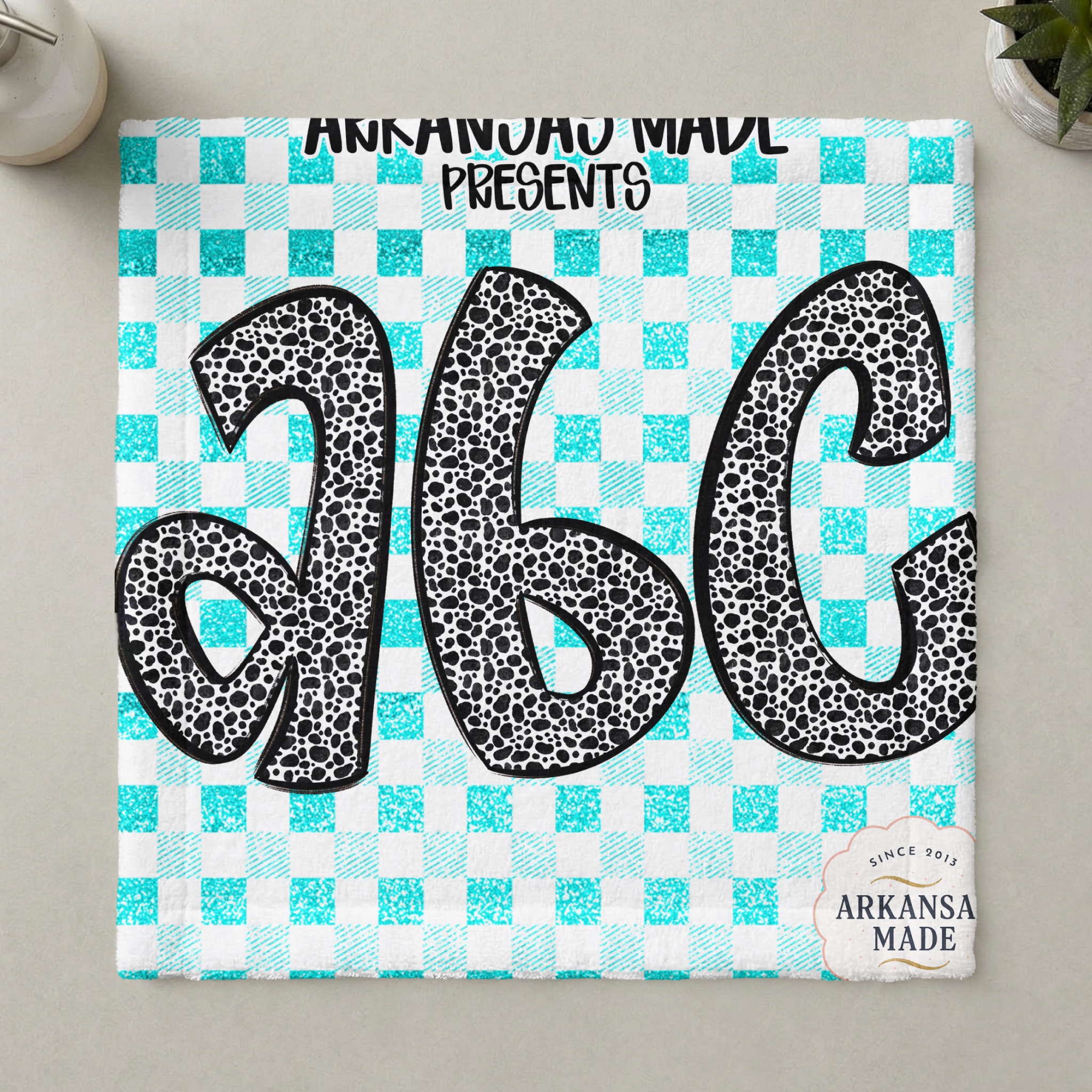 Dalmatian Alphabet Digital, Full A-Z Alpha Sublimation DTF PNGs, Spotty Letters Download, Animal Print Font, Teal Checkered ABCs - Image 6