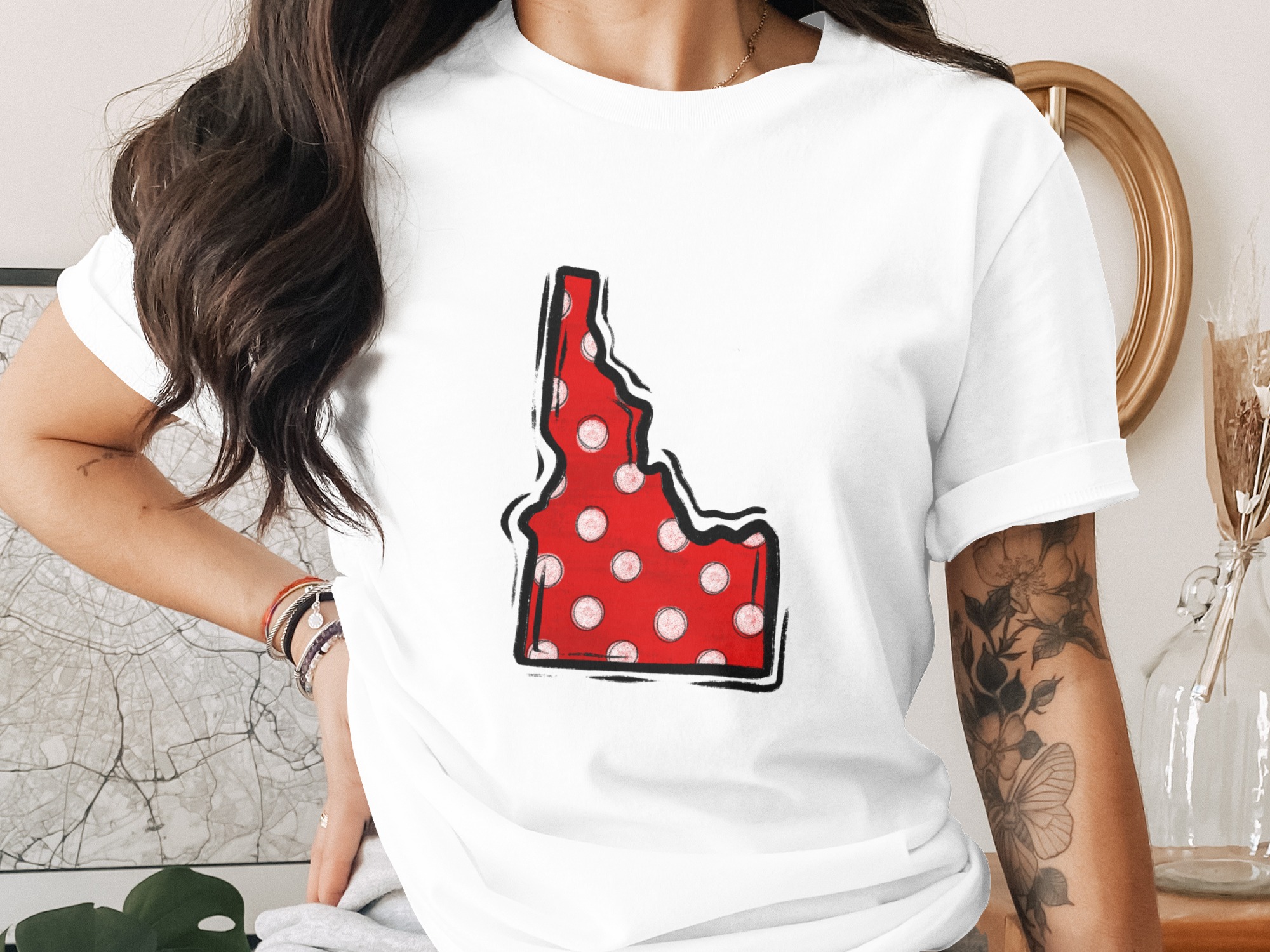 Idaho State Polka Dot Map Digital Download, Red White Grunge Sublimation Design, DTF Ready PNG, USA Home State Art, Travel Gift Idea