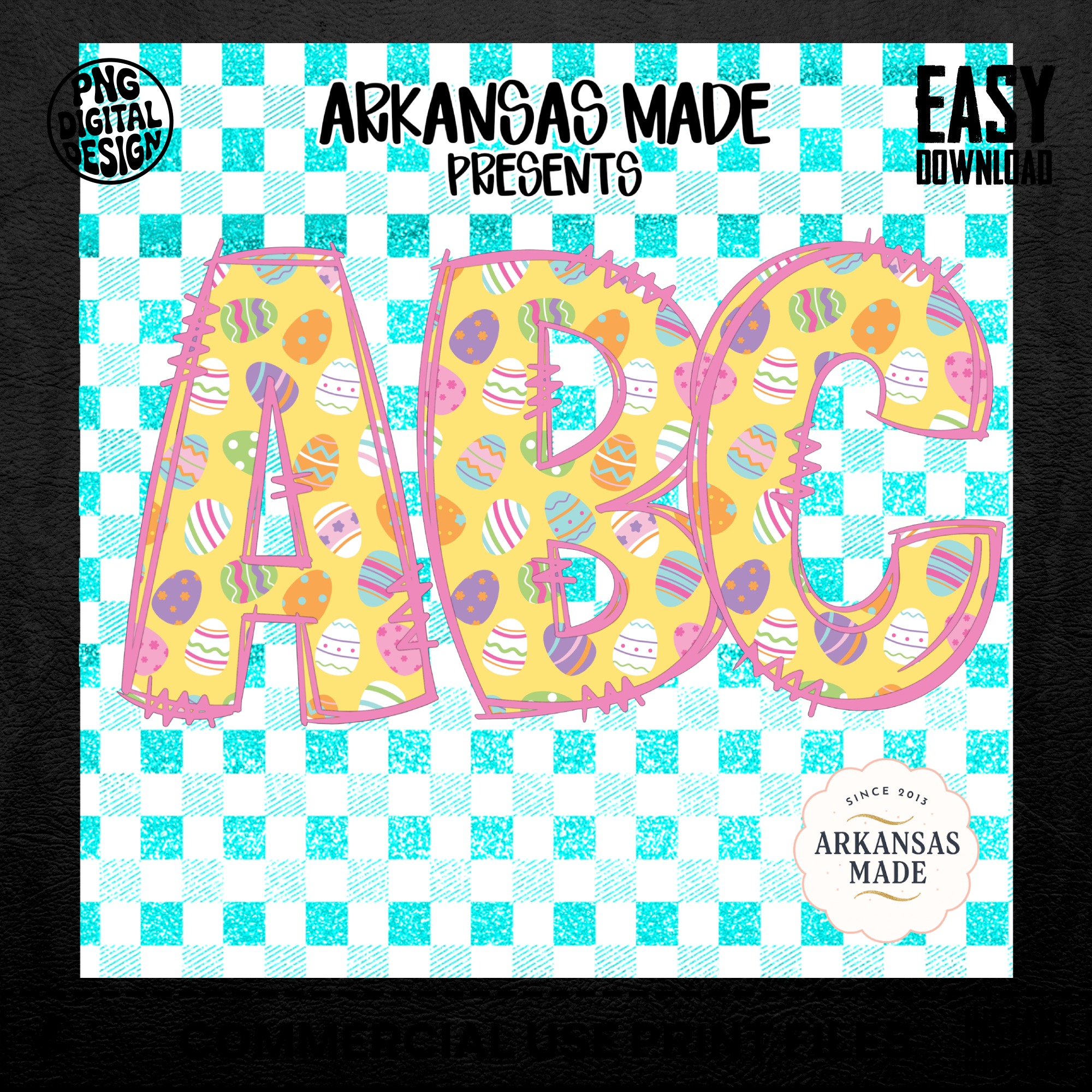 Easter ABC Alphabet Digital Download, Full A-Z Alpha Sublimation DTF PNGs, Spring Eggs Letters Bundle, Glitter Checkered Design - Image 5