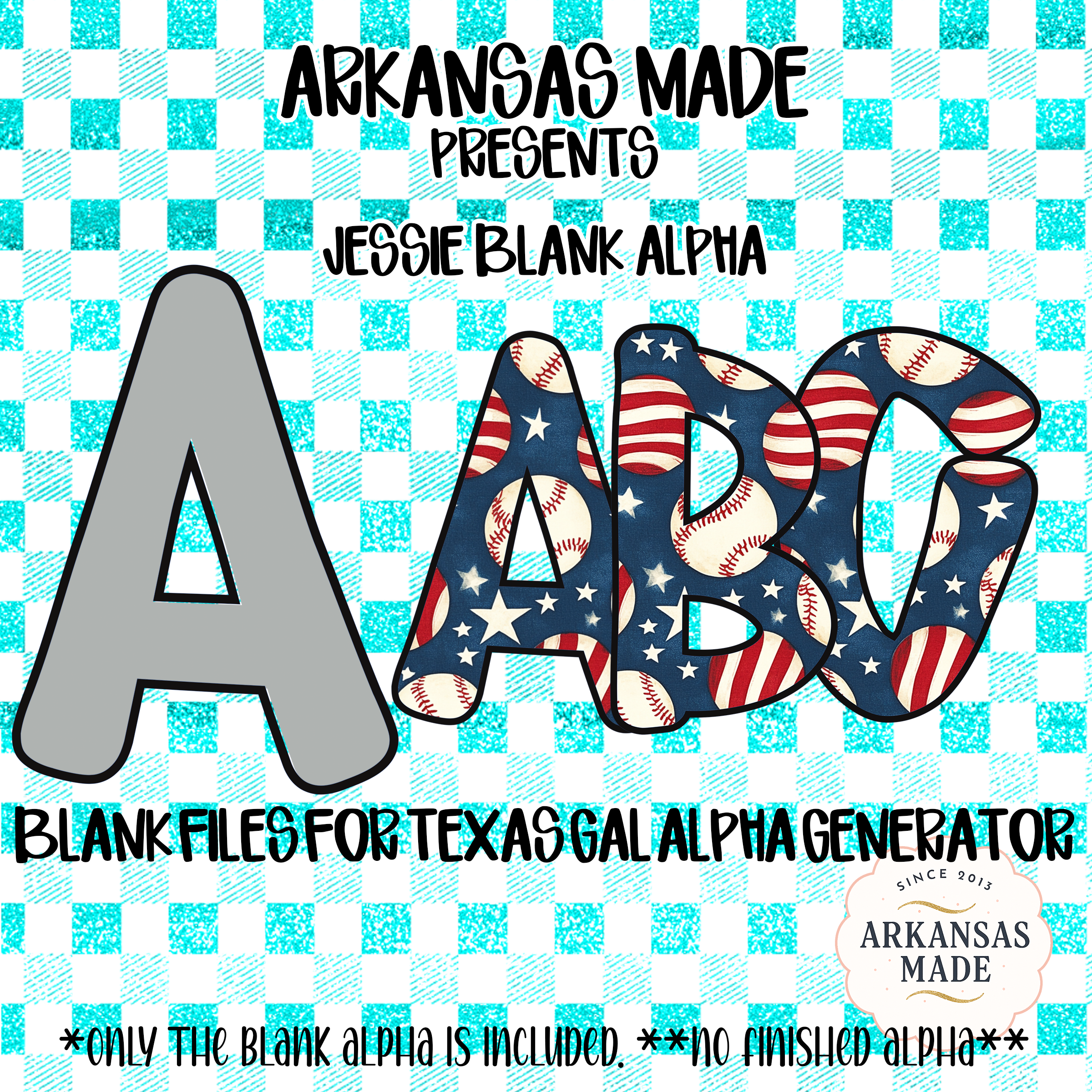 Jessie Blank Alpha, Digital Download Sublimation Blank, Texas Gal Alpha Generator Files, Baseball Patriotic Outline, DIY Letters PNG - Image 3