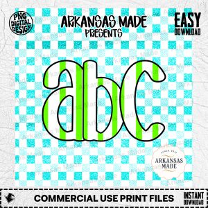 Digital Download Alpha Set Neon Green Striped Letters, Aqua Glitter Checkered Alphabet PNG, Preppy Varsity Font, Crafting Supplies