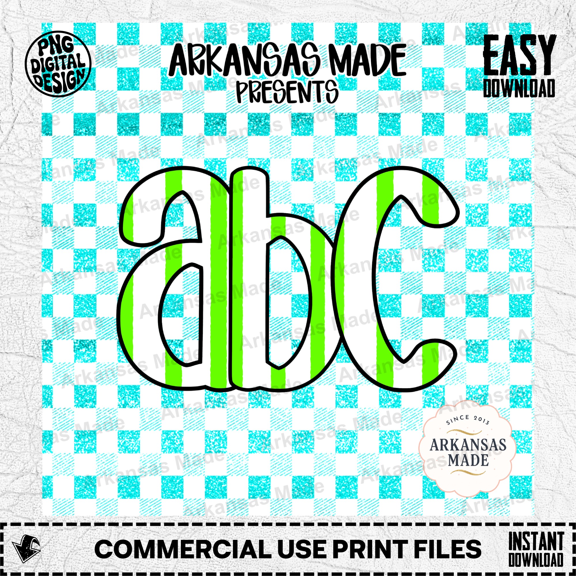 Digital Download Alpha Set Neon Green Striped Letters, Aqua Glitter Checkered Alphabet PNG, Preppy Varsity Font, Crafting Supplies