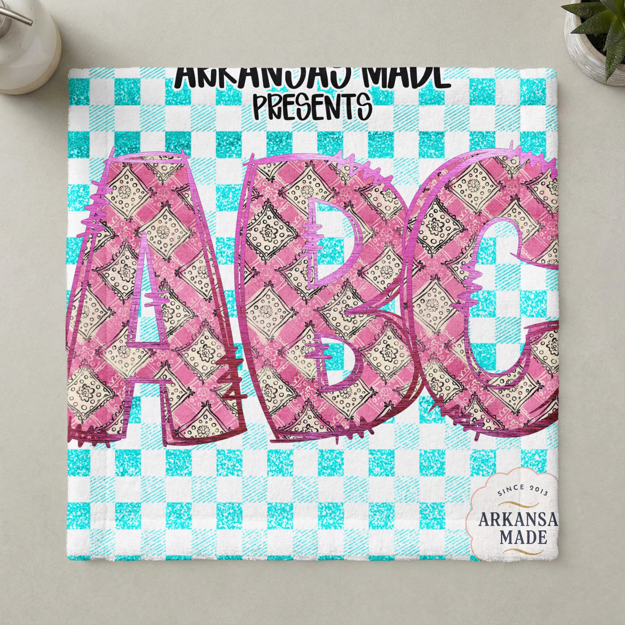 Pink Bandana Alphabet PNG, Teal Gingham Distressed Alpha, Full A-Z Digital Download, Sublimation DTF Letters, Shabby Chic - Image 6