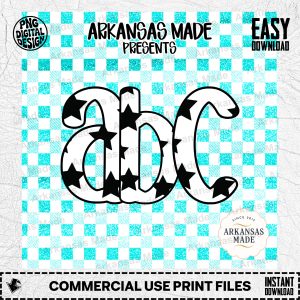 Stars ABC Digital Alpha Set, Faux Glitter Gingham Letters, Crafting Alphabet PNG Bundle, Cute Nursery Decor Font, Sublimation Design Digital