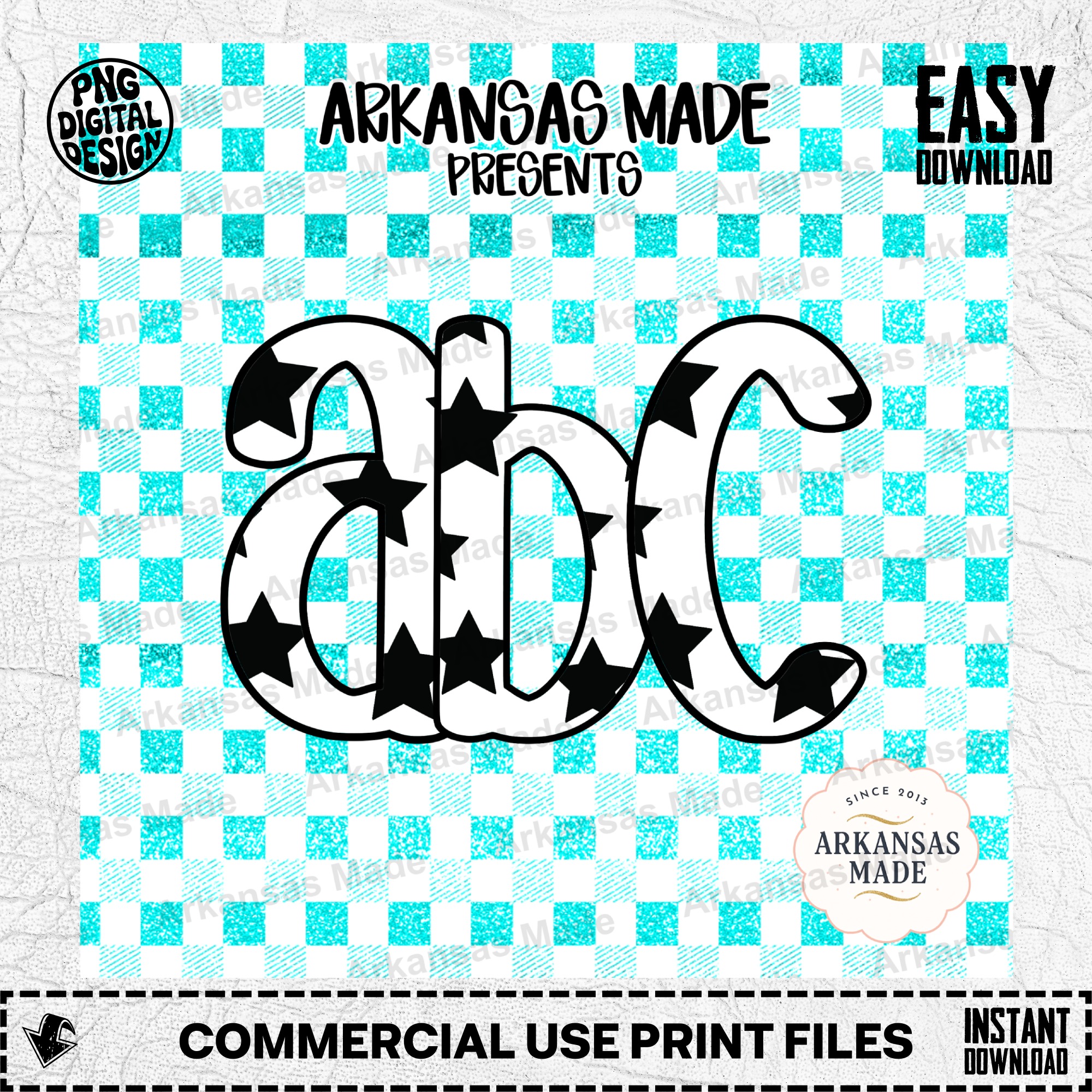 Stars ABC Digital Alpha Set, Faux Glitter Gingham Letters, Crafting Alphabet PNG Bundle, Cute Nursery Decor Font, Sublimation Design Digital