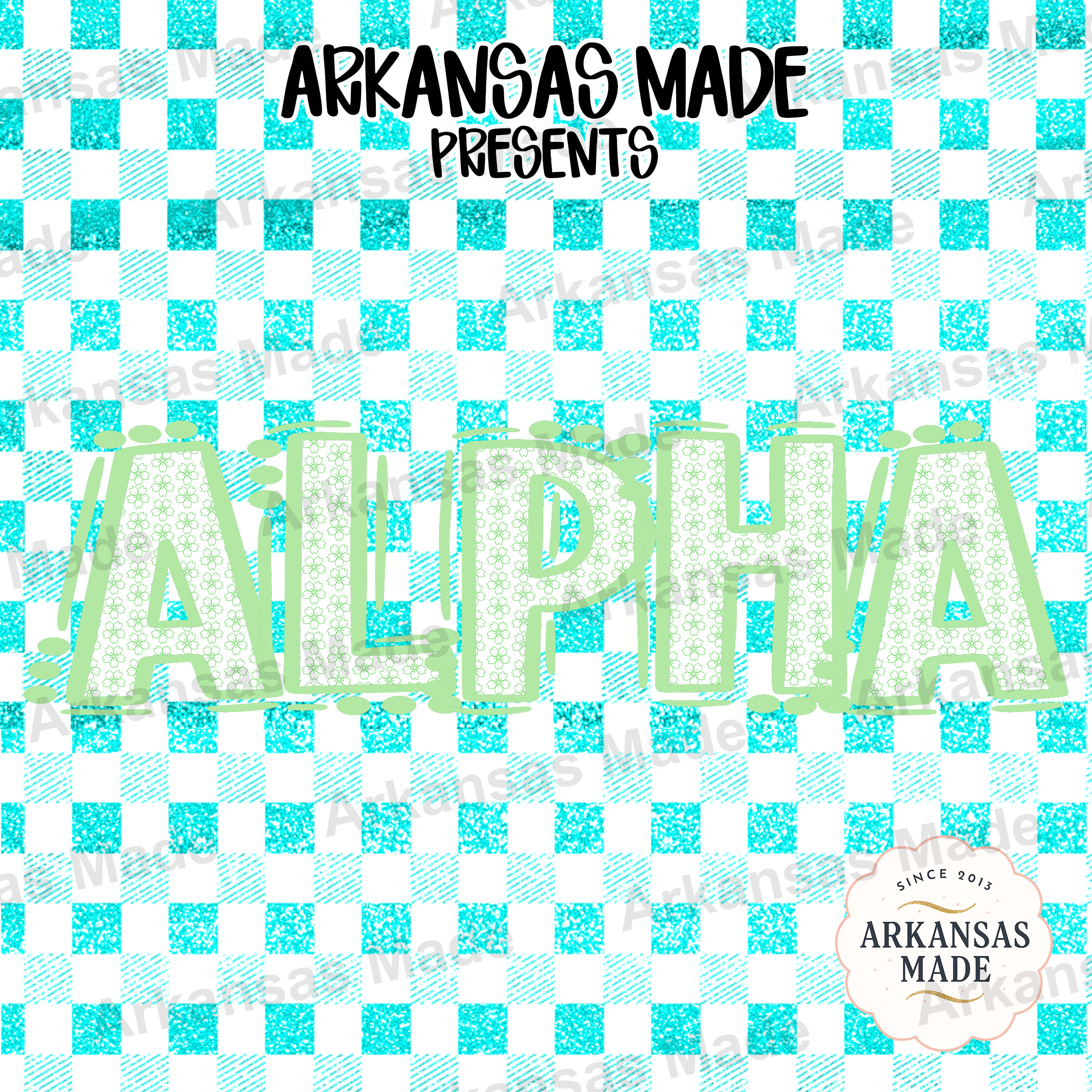 Floral Alpha Digital Download Set, Aqua Faux Glitter Gingham Letters, Preppy Cherry Blossom Font PNG, Sublimation Design, Girl Crafts - Image 4