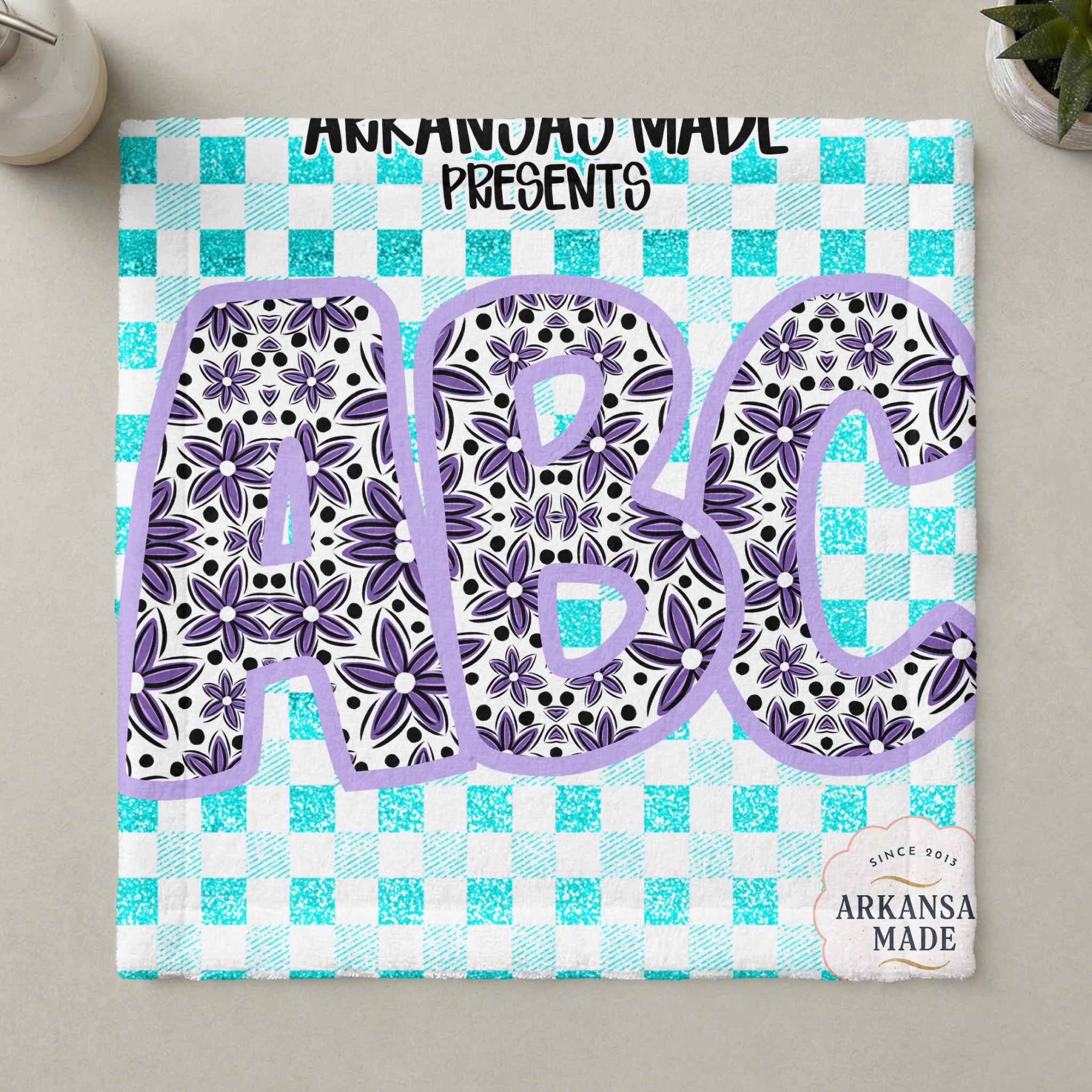 Purple Floral Mandala Alphabet Letters, Digital Download Full A-Z Alpha Set, Aqua Buffalo Plaid Sublimation DTF PNGs, ABC Font - Image 6