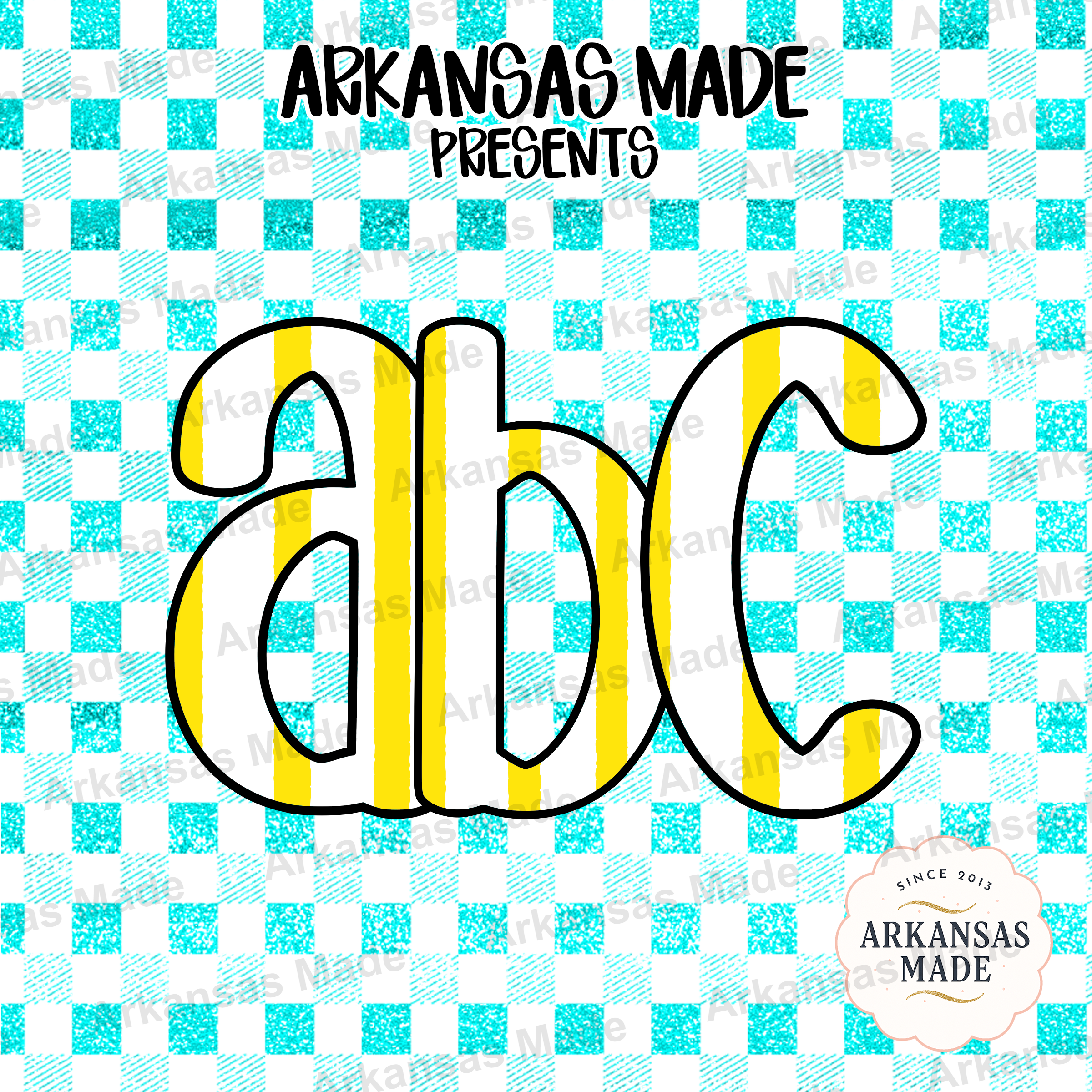 Teal Glitter Checkered ABC Letters Digital Download Alpha Set, Yellow Striped Alphabet PNG Bundle, Teacher Back to School Sublimation - Image 4