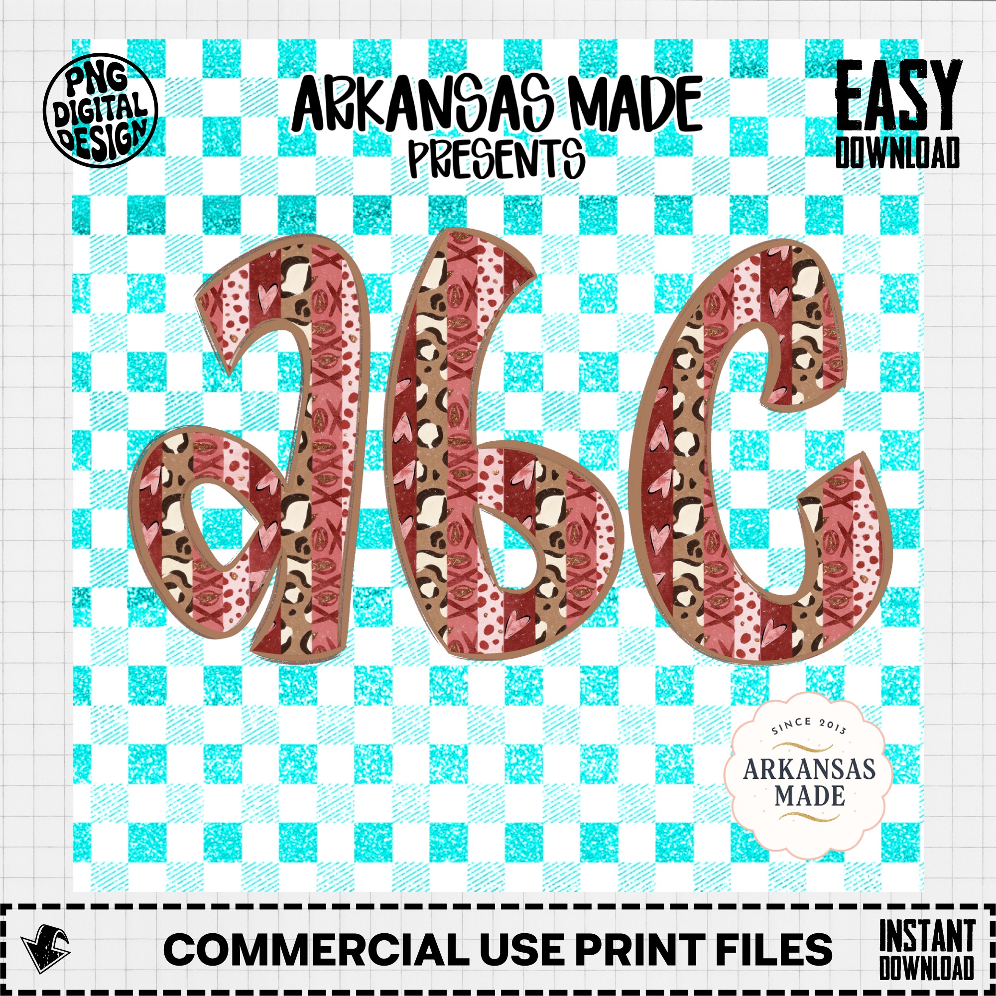 Digital Valentine Leopard Hearts Full A-Z Alpha Set, Sublimation DTF PNGs, Plaid Checkered Alphabet Download, Trendy Love Letters - Image 3