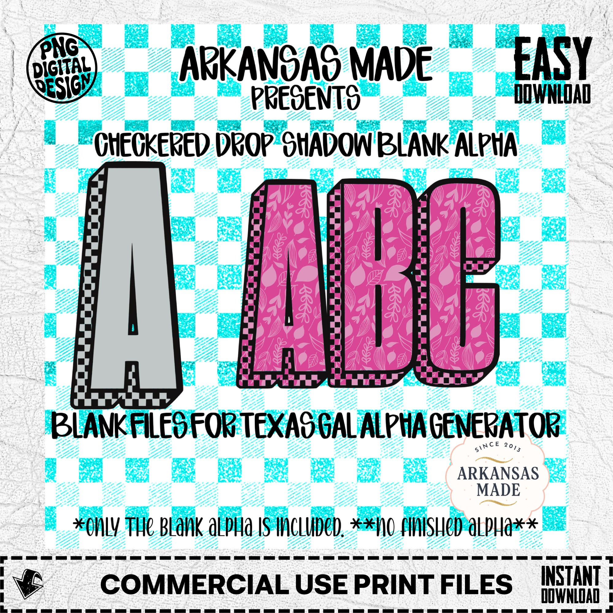 Checkered Drop Shadow Blank Alpha PNG, Digital Download, Texas Gal Alpha Generator, Custom Alphabet Letters, DIY Design Files, Transparent - Image 2