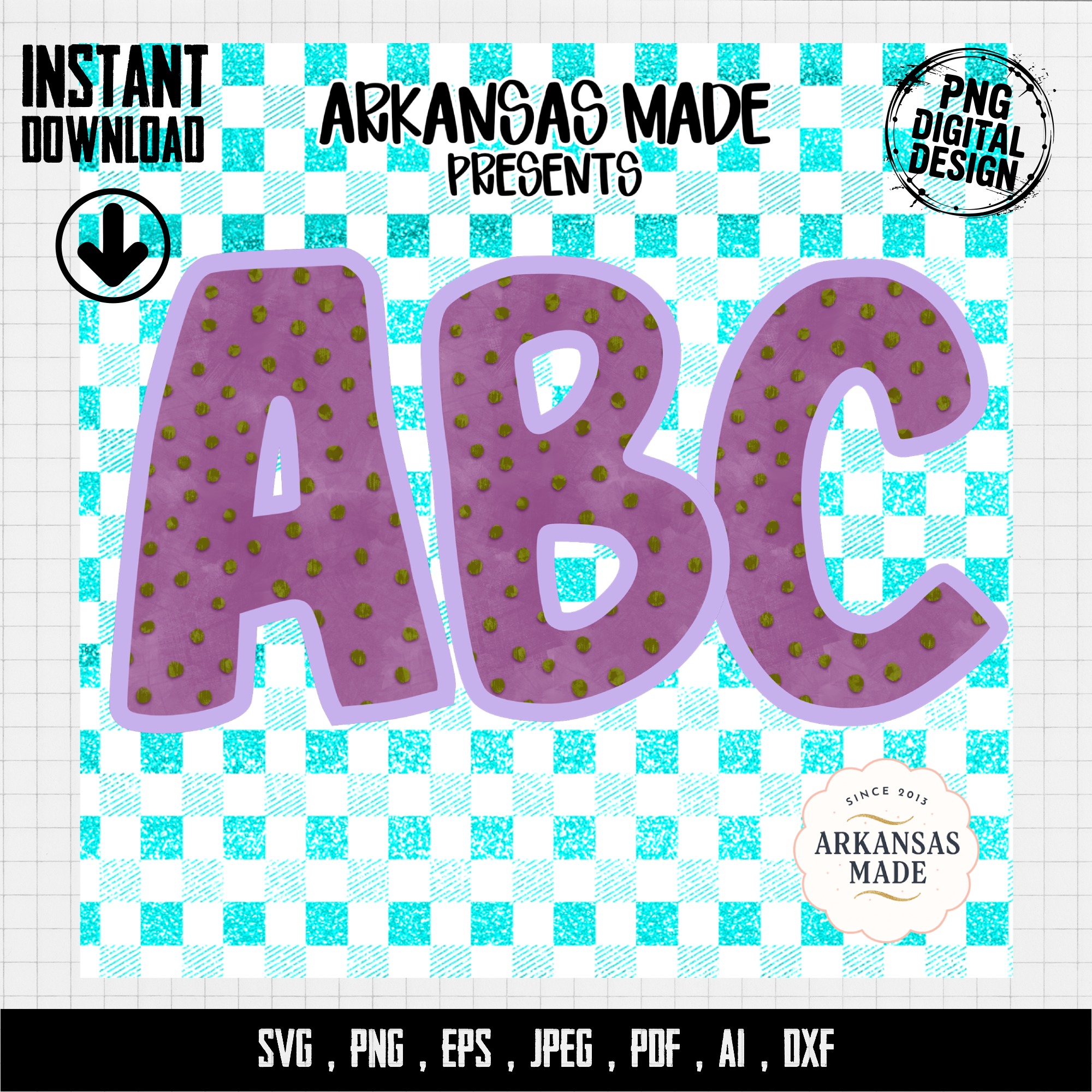 Purple Polka Dot ABC Letters Digital, Gingham Checkered Alphabet PNG Bundle, Sublimation DTF Full A-Z Alpha Download, Craft Design File - Image 4