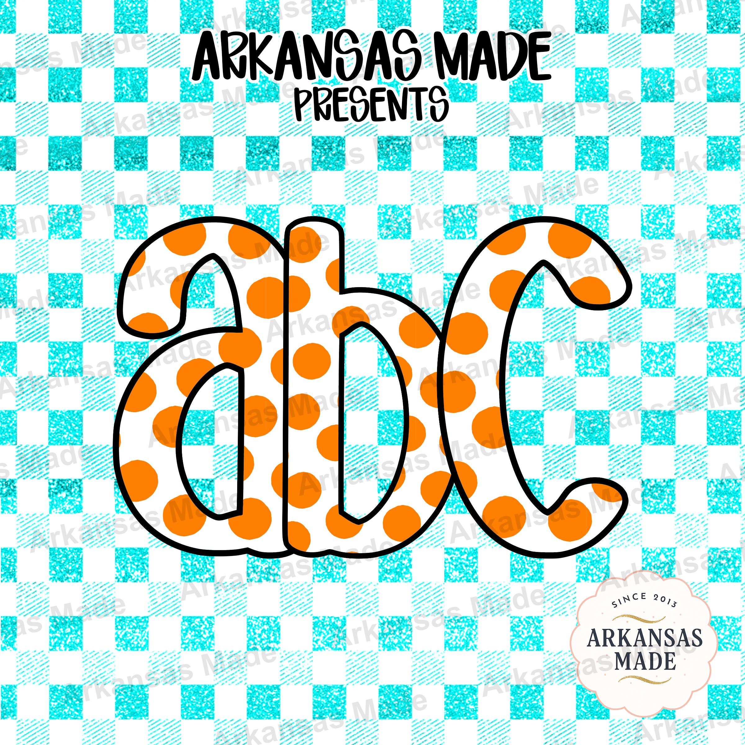 ABC Alphabet Letters Digital Download Alpha Set, Orange Polka Dot Teal Glitter Gingham Craft PNG Bundle - Image 4