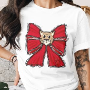 Angry Bobcat Red Glitter Bow PNG, Fierce Cougar Head Sublimation Design, Wildcat Mascot Digital Download, Game Day Paw Print DTF Image