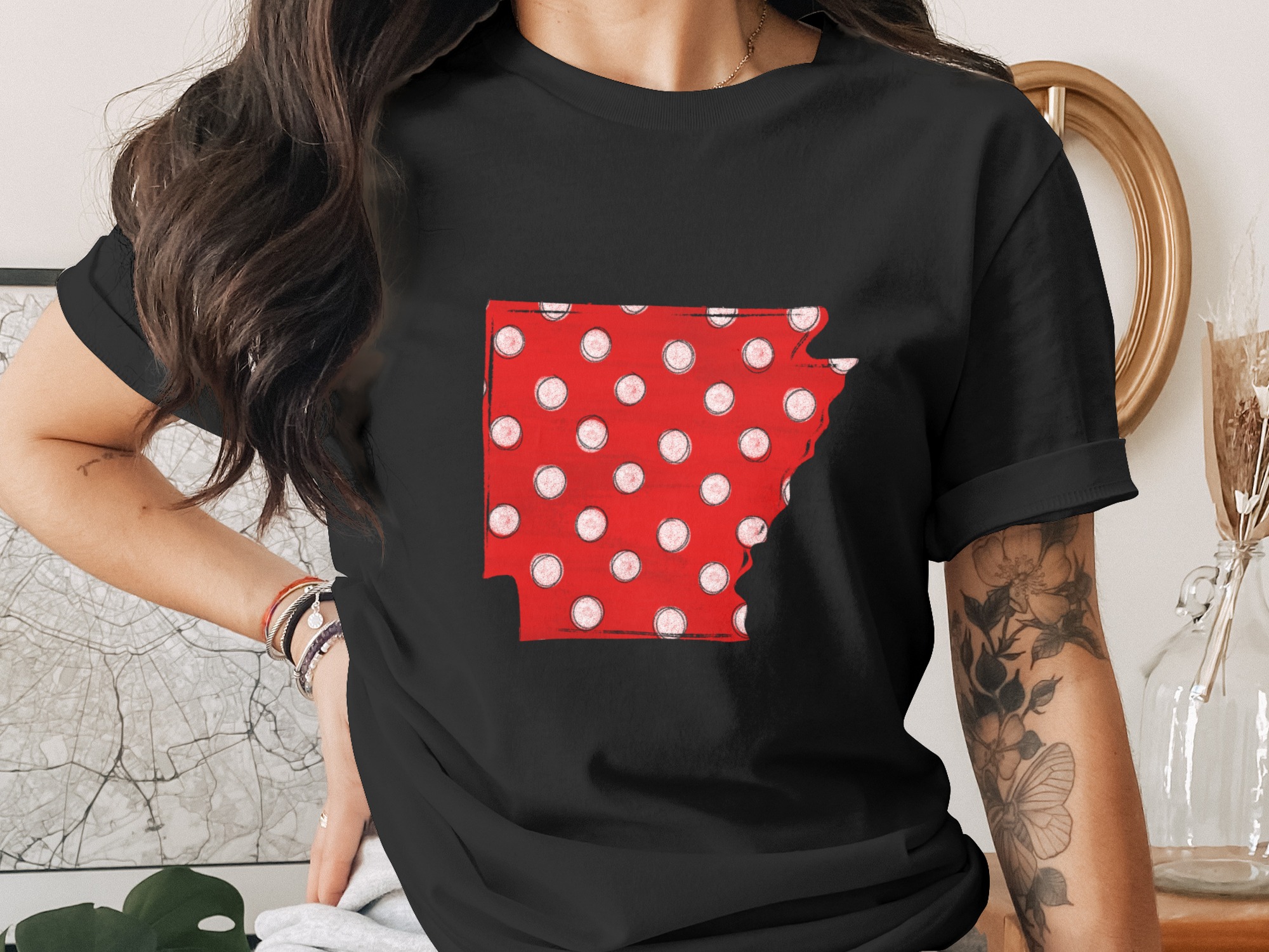 Arkansas Polka Dot Digital Download, Red White State Outline PNG, DTF Sublimation Design, Grunge Sketchy Art, US Map, Instant Download File - Image 2